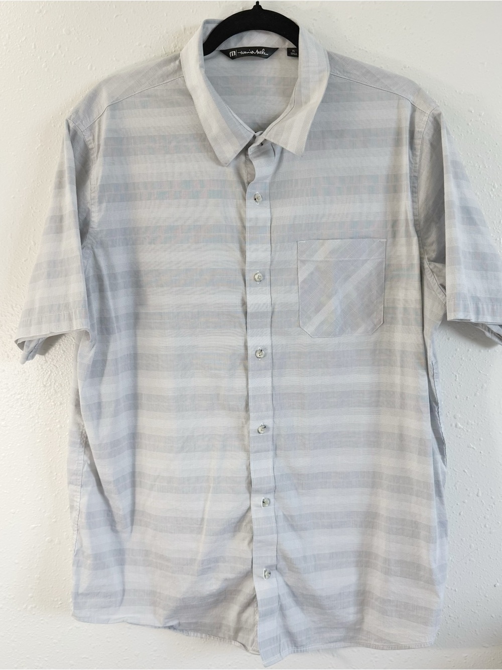 Travis‎ Mathew Light Gray Striped Short-Sleeve Button-Down Shirt